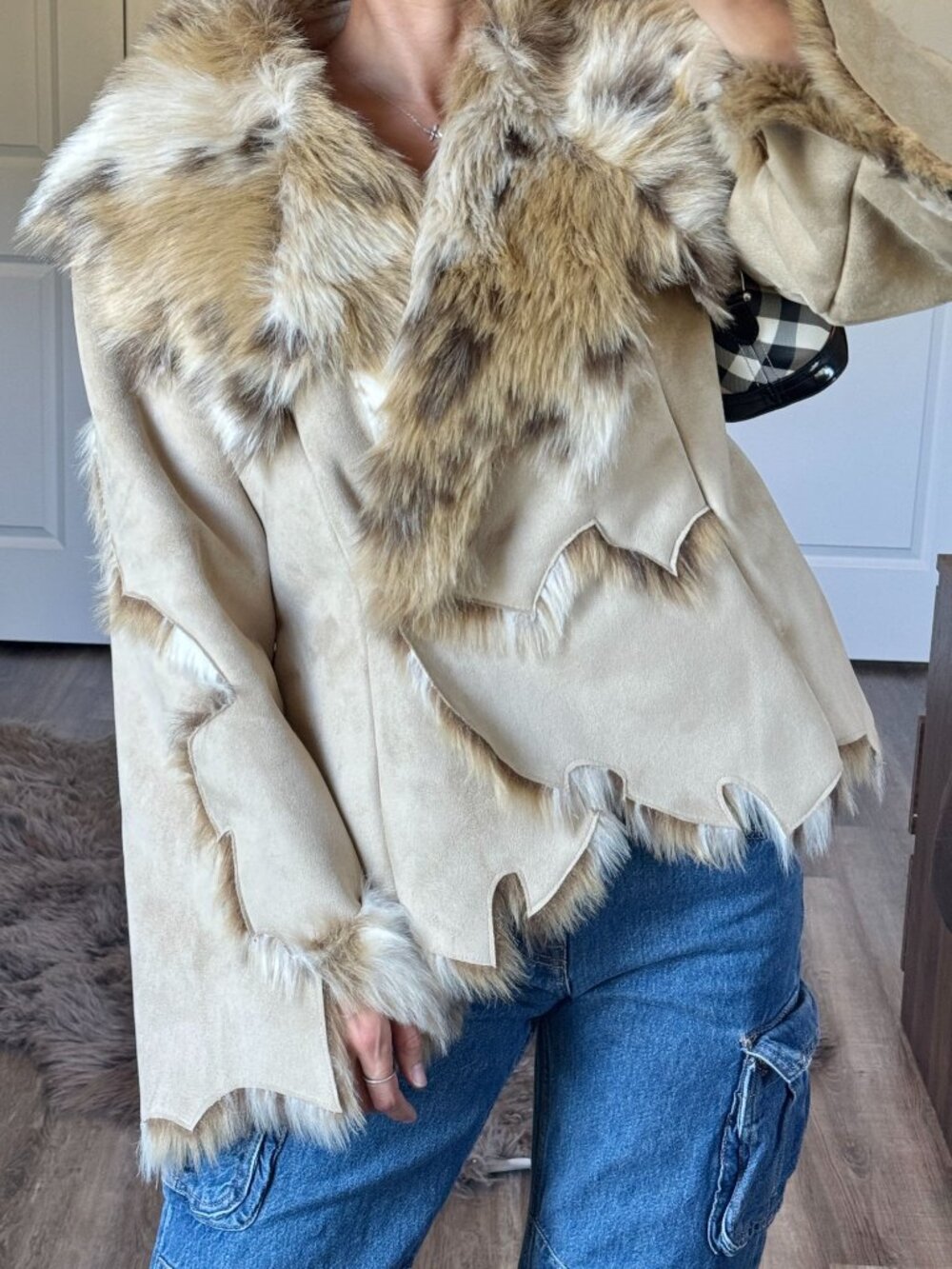 Donna Salyers Fabulous Furs Faux Suede Shearling Jacket Size M Mobwife Luxury